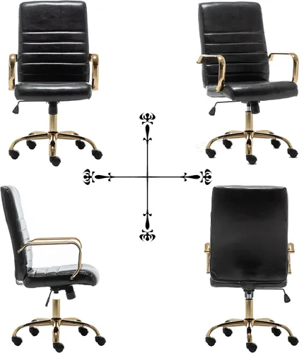 Miniatura 4 de BTEXPERT Silla de escritorio ajustable de piel sintética negra con brazos dorados, respaldo alto, para oficina en casa, (5162BK)