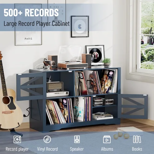 Miniatura 3 de Soporte grande para tocadiscos de 47 pulgadas con almacenamiento de vinilo, gabinete de almacenamiento de discos de vinilo para más de 500