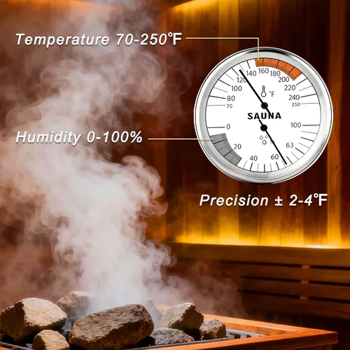 Miniatura 4 de Termómetro de sauna 2 en 1 e higrómetro, medidor preciso de temperatura y humedad para sala de sauna, saunas de vapor, accesorios de sauna
