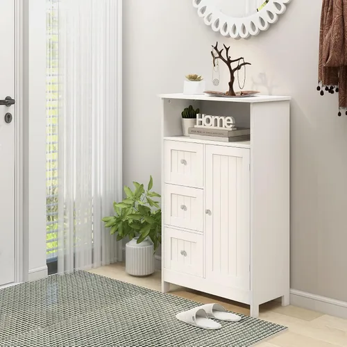 Miniatura 7 de Armario de piso de baño blanco de 39.4 pulgadas de alto, gabinete de almacenamiento independiente, organizador de almacenamiento lateral con 3