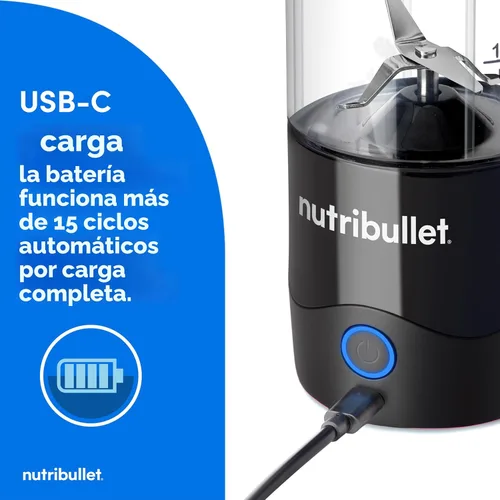 Miniatura 3 de NutriBullet Batidora portátil, sin cables, recipiente de 20oz, licuadora personal, recargable USB-C, negra, NBPB50100K