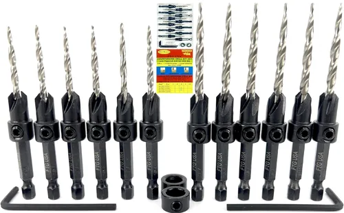 Miniatura 30 de FTG USA Juego de 12 brocas avellanadoras #4 (7/64") para madera con broca cónica