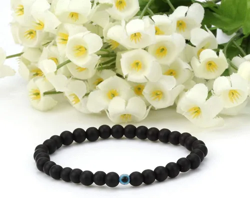 Miniatura 6 de Juego de 4 pulseras elásticas de cuentas de cristal turco contra el mal de ojo, amuleto de protección de hebras de cristal, amuleto de Fatima Hamsa