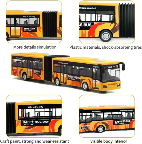 Miniatura 5 de Crelloci Autobús urbano de juguete para niños, vehículos de aleación fundida, autobús eléctrico articulado Metro con sonidos y luces, modelos