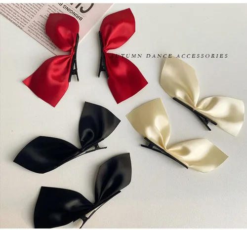 Pinzas laterales para el cabello, lazo de satén para mujeres y niñas, accesorios para el cabello, color rojo y negro, 3 pares