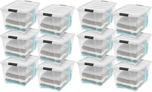 Miniatura 8 de IRIS USA - Contenedores de almacenamiento de plástico apilables de 40 cuartos de galón con tapas y hebillas de cierre, paquete de 4