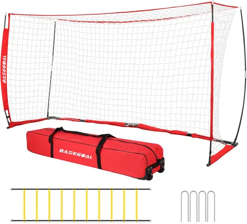Miniatura 8 de BaseGoal Portería de Fútbol, Red de Fútbol, Porterías de Fútbol para Patio Trasero, con Marco de Lazo, Base Metálica Plegable y Escalera de Agilidad