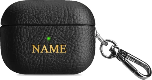 Funda de cuero con iniciales personalizadas para Apple Airpods Pro de 2ª generación, funda vegana de lujo con llavero y letras en relieve con nombre