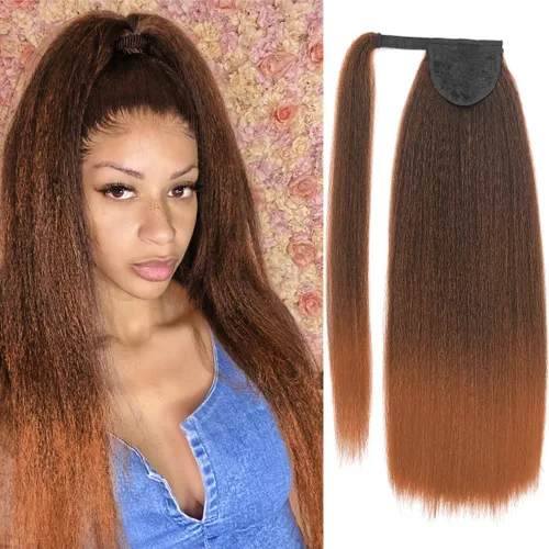 Cola de caballo larga Yaki recta para mujer, 24 pulgadas, pasta mágica Yaki recta con clip, cola de caballo sintética gruesa y recta, extensión de