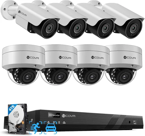 Miniatura 10 de Sistema de seguridad con 16 cámaras PoE 4COVR para empresas, detección de humanos y vehículos AI, 8 cámaras IP domo IK10 a prueba de vandalismo y 8