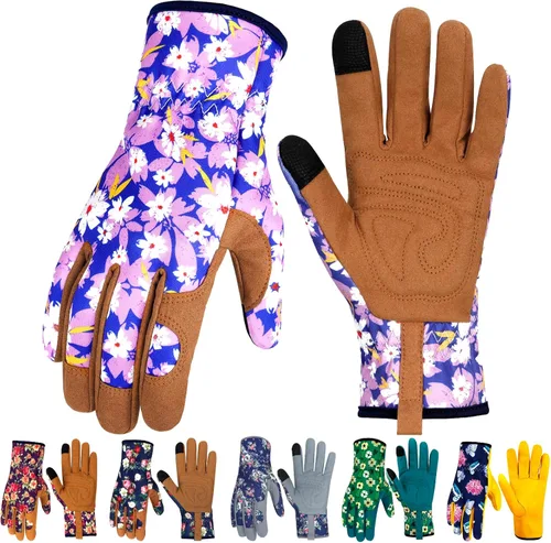 Miniatura 48 de Guantes de Jardinería de Cuero MERTURN para Mujeres, Guantes de Jardín a Prueba de Espinas, Guantes de Trabajo Compatibles con Pantalla Táctil, Azul
