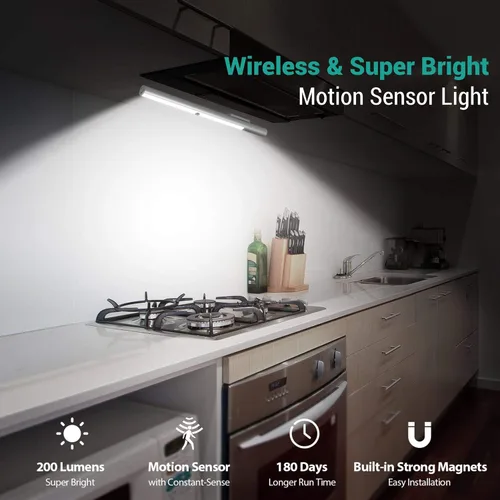 Miniatura 3 de BLS - Paquete de 6 luces con sensor de movimiento para interiores + 1 paquete de luces LED T401 para armario, funciona con pilas, iluminación