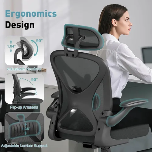 Miniatura 5 de ZZH Juego de 2 sillas ergonómicas de oficina con soporte lumbar ajustable y reposacabezas, silla de escritorio de malla para oficina en casa