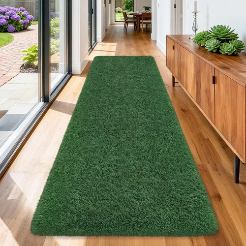 Miniatura 63 de Alfombras verdes para dormitorio de niños: alfombra de pasillo lavable de 2x6, alfombras pequeñas antideslizantes, esponjosas, suaves, peludas