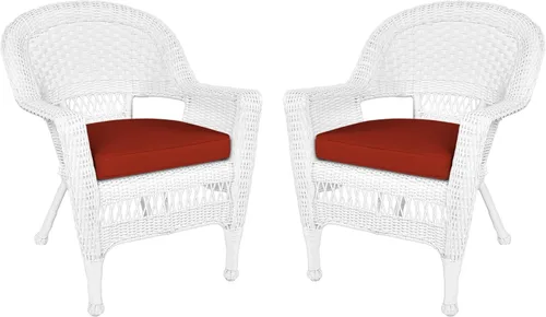 Jeco Silla de mimbre con cojín rojo, juego de 2, blanco/W00206- Blanco/Rojo Ladrillo