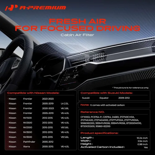 Miniatura 2 de A-Premium Filtro de aire de cabina de 2 piezas con carbón activado compatible con Nissan Frontier 2005-2021, Pathfinder 2005-2012, Xterra 2005-2015