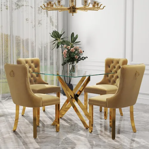 Miniatura 58 de Juego de comedor de 3 piezas con superficie de vidrio transparente, juego de comedor cuadrado minimalista moderno de 36'', juego de mesa de cocina