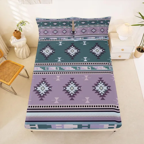 Miniatura 8 de Juego de ropa de cama de estilo bohemio occidental, tamaño individual, diseño de vaca atrapasueños, sábana bajera ajustable del suroeste, tribu