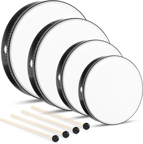 Juego de 4 tambores de mano para adultos, marco de madera, con palo de 12, 10, 8 y 6 pulgadas, instrumentos musicales de percusión para adultos,