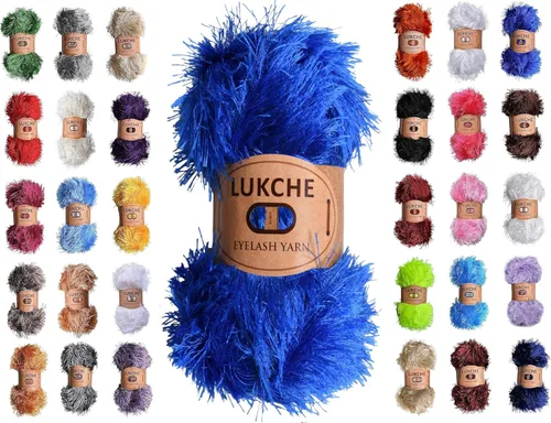 Miniatura 62 de Hilo de Pelo de Pestañas de Diversión de Lana de Felpa Premium 100% Poliéster 164 Yardas (150 Mt), 3.53 Oz (100 Gr) Hilo de Crochet Colorido DIY
