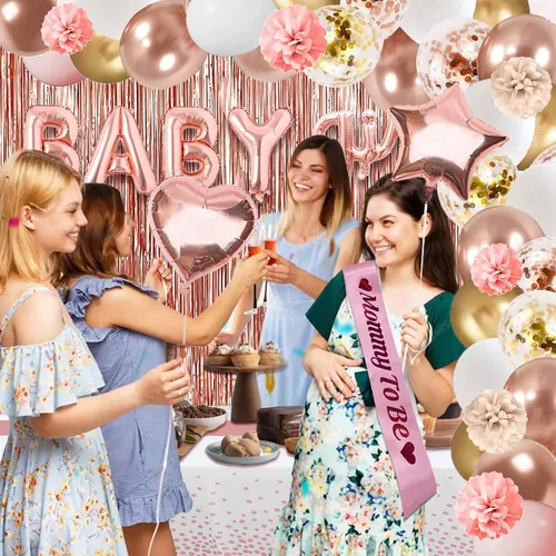Miniatura 7 de Guudmua 303 piezas de decoración de baby shower para niña, kit de decoración de baby shower para niña, juego de vajilla desechable con flores de oro