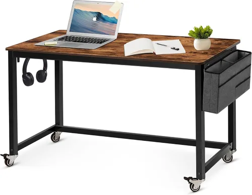 Miniatura 15 de AHB Escritorio para computadora con 4 ruedas lisas, escritorio móvil de estilo simple, mesa de estudio para oficina en casa, estación de trabajo