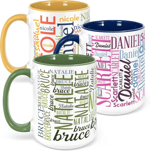 Miniatura 11 de Tazas de café personalizadas con arte de nube de palabras, 12 colores y 9 fuentes artísticas, 11 onzas. Regalos personalizados para parejas, hombres