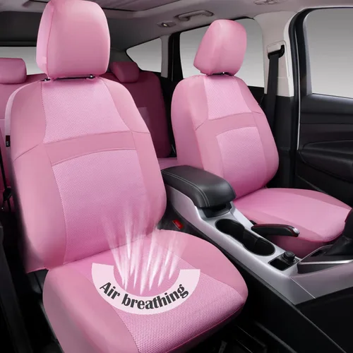 Miniatura 5 de CAR PASS Juego completo de fundas de asiento de coche rosa, funda de asiento de malla transpirable para el verano con esponja de 5 mm, bolsa de aire