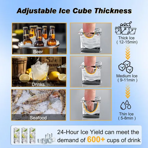 Miniatura 6 de Máquina comercial para hacer hielo con 2 opciones de entrada de agua, contenedor de almacenamiento de 40 libras, máquina de hielo integrada de 140