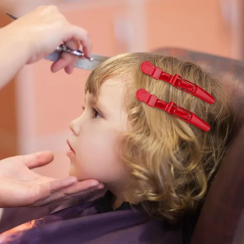 Miniatura 6 de Ondder 14 pinzas de pelo de cocodrilo grandes rojas para seccionar peinado, agarre fuerte profesional para cortar el cabello, 14 pinzas