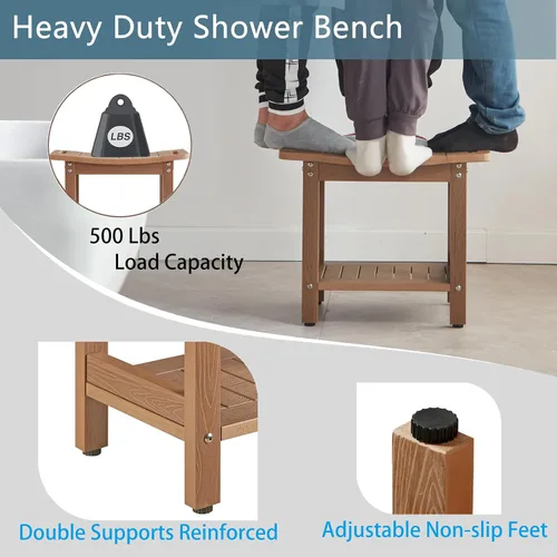 Miniatura 4 de Taburetes de ducha resistentes, bancos de ducha para ducha interior, banco de ducha de plástico de madera de polietileno impermeable, taburetes