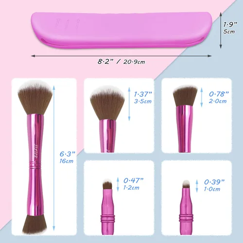 Miniatura 7 de Jilier Juego de brochas de maquillaje 4 en 1 con soporte para brochas de maquillaje de viaje, brochas de maquillaje de viaje con estuche, brochas