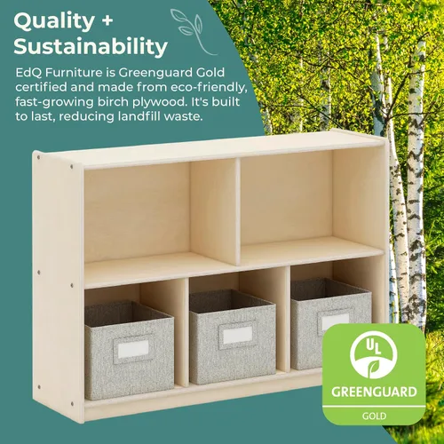 Miniatura 6 de Guidecraft EdQ 5 compartimentos de almacenamiento 30 pulgadas natural con 3 contenedores de tela: estantería de madera para niños, organizador