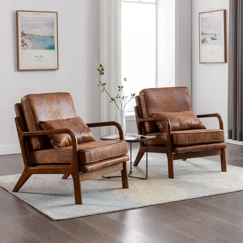 Miniatura 10 de Deolme Silla de Acento Moderna de Mediados de Siglo para Sala de Estar - Cómoda Silla con Brazo de Madera Maciza con Almohada Lumbar, Silla Lateral