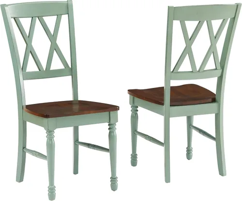 Miniatura 9 de Crosley Furniture Shelby - Juego de 4 sillas de comedor con respaldo en X de madera tradicional, sillas de cocina, color verde azulado envejecido
