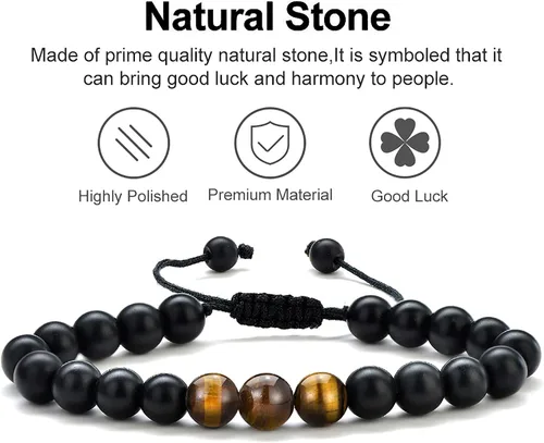 Miniatura 5 de M MOOHAM Mens Beaded Bracelets Tiger Eye Bracelets for Boyfriend Husband Soulmate Dad Son Grandson BrotherUncleNephewStep Dad - Anniversary