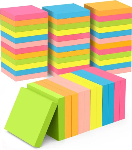Notas adhesivas de 3 x 3 pulgadas, 48 almohadillas autoadhesivas a granel, 100 hojas/bloc, 6 colores brillantes, notas adhesivas para el hogar,
