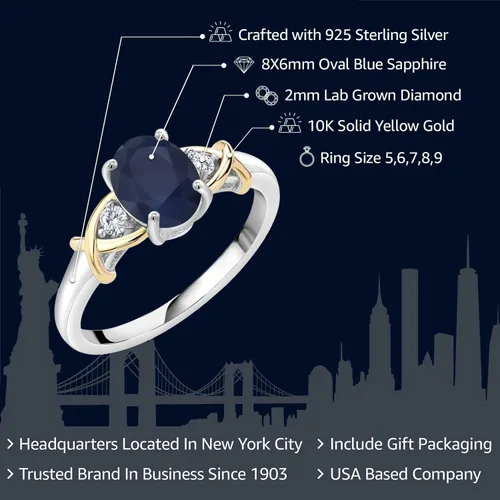 Miniatura 124 de Anillo de compromiso de oro amarillo de 10 quilates y plata 925 con piedra natal y diamantes cultivados en laboratorio para mujer, ovalado de 0.315