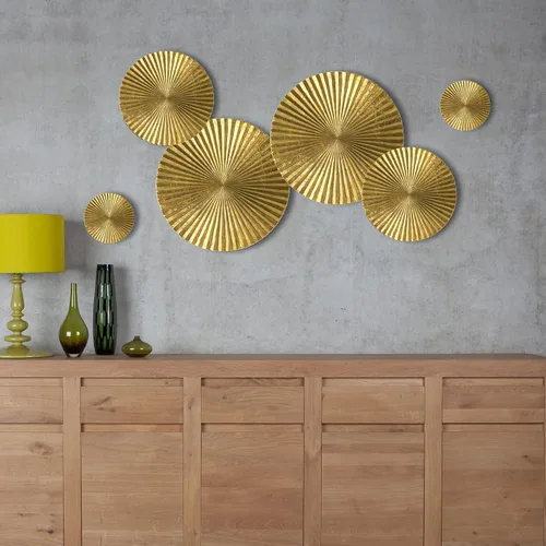 Decorlives Arte de pared redondo de metal con diseño de explosión de sol | Escultura decorativa moderna de metal para colgar en la pared para sala