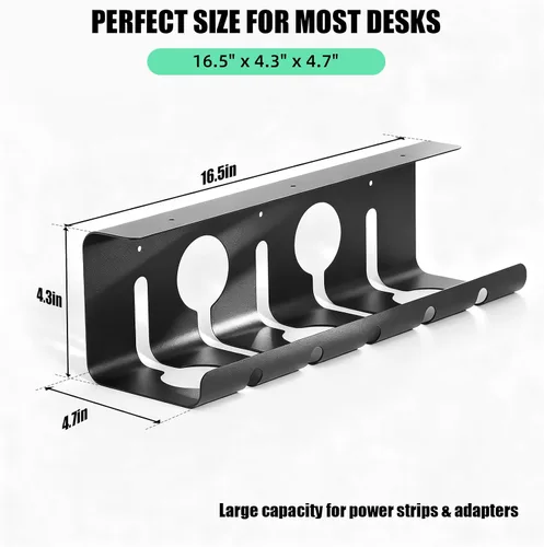 Miniatura 2 de Bandeja de organización de cables debajo del escritorio, 16.5 pulgadas de largo x 4.7 pulgadas de ancho x 4.3 pulgadas de alto, paquete de 2
