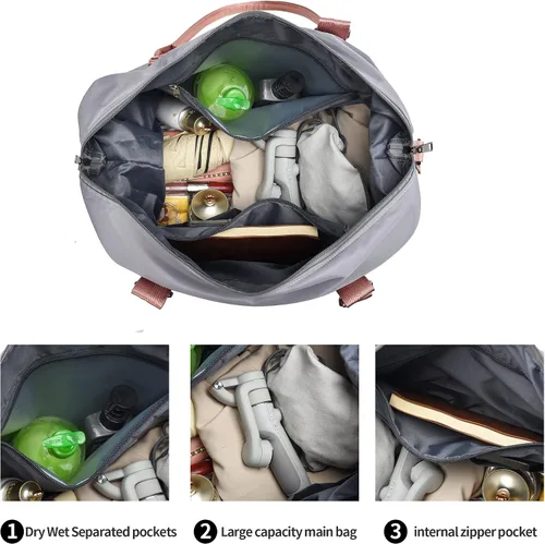 Miniatura 35 de Bolsa de gimnasio con bolsillo húmedo, bolsa de viaje plegable para mujer, bolsa de viaje impermeable para viajes, gimnasio, yoga