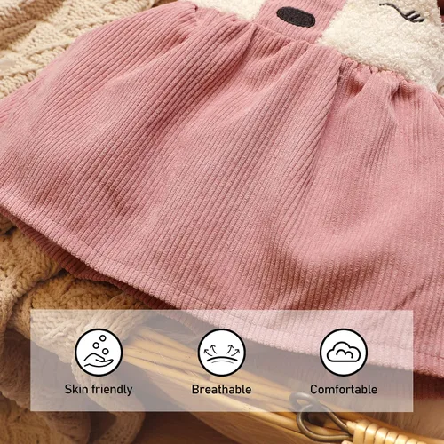 Miniatura 9 de MBMSHEGH Vestidos de bebé para niña, vestido sin mangas con volantes, lindo vestido de reno, vestidos casuales de otoño para niños, Rosado