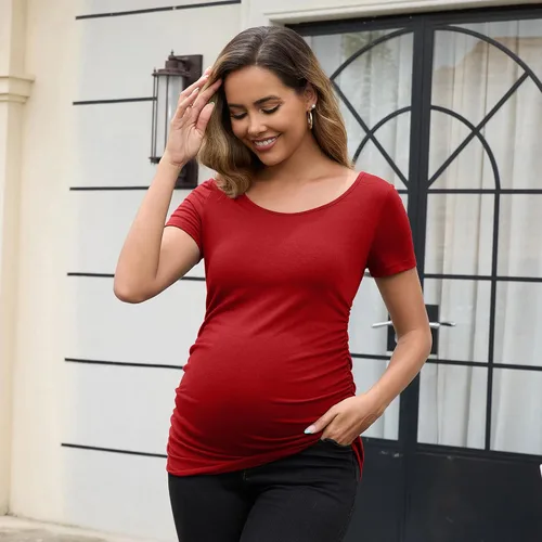 Miniatura 90 de GINKANA Blusas de maternidad de manga corta, diseño floral, fruncido, casual, para mamá, para embarazo