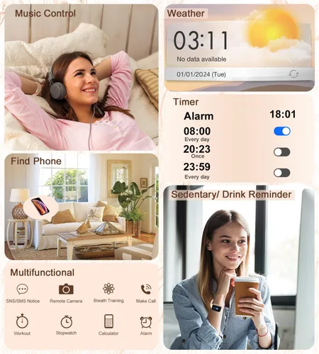 Miniatura 6 de Reloj inteligente para mujer con respuesta de llamadas Bluetooth, reloj de fitness con esfera de 1.85 pulgadas con monitor de sueño de frecuencia
