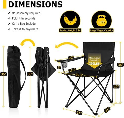 Miniatura 2 de Joyfair Silla de camping portátil, sillas plegables para césped al aire libre para adultos, sillas plegables grandes resistentes para playa, pesca