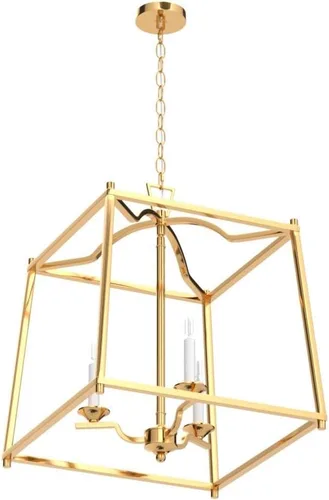 Miniatura 4 de KSANA Candelabro de farol dorado, iluminación colgante dorada para isla de cocina con acabado dorado antiguo, lámpara colgante de vestíbulo