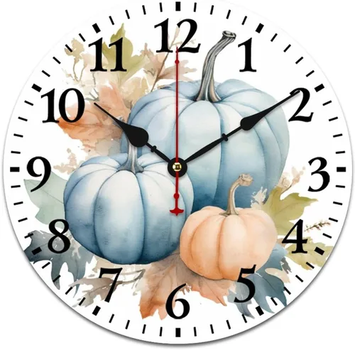 Miniatura 14 de Reloj de pintura de tinta acuarela amarillo verde calabazas hojas redondo creativo reloj decorativo sin tictac Acción de Gracias o Halloween reloj