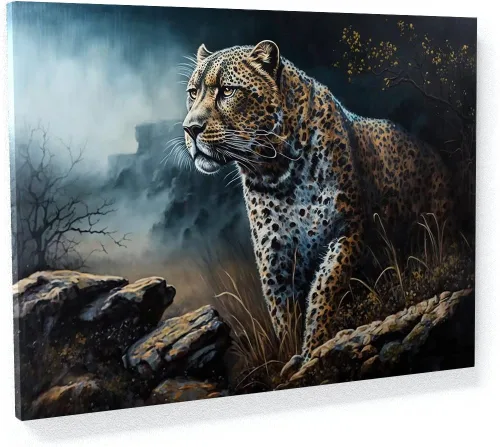 Miniatura 14 de Sense Canvas Arte en lienzo con retrato de leopardo verde 2 – Decoración del hogar para pared, póster grande 40 x 30 / 0.75 pulgadas