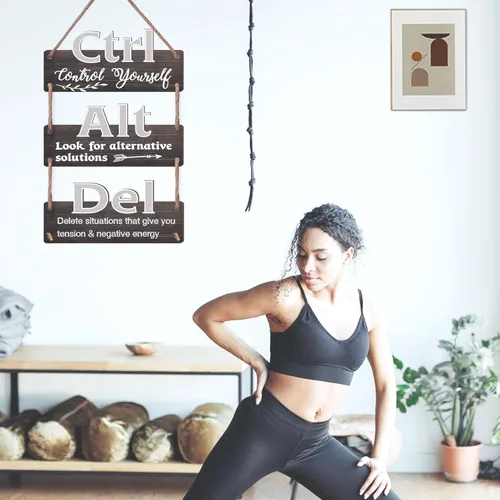 Miniatura 2 de EXQUIDECA Ctrl Alt Del - Letrero motivacional para colgar en la pared, 3 piezas, arte de pared inspirador de afirmación para el hogar, oficina, sala