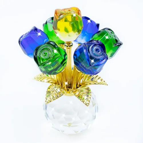 Miniatura 8 de Figura de flor de rosa de cristal con jarrón redondo, flores de cristal, flores de vidrio con tallos, figura de cristal de rosa de cristal, regalos